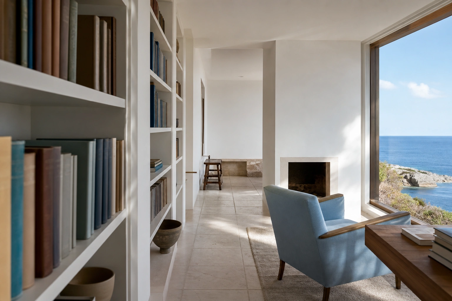 Quiet coastal library and reading room